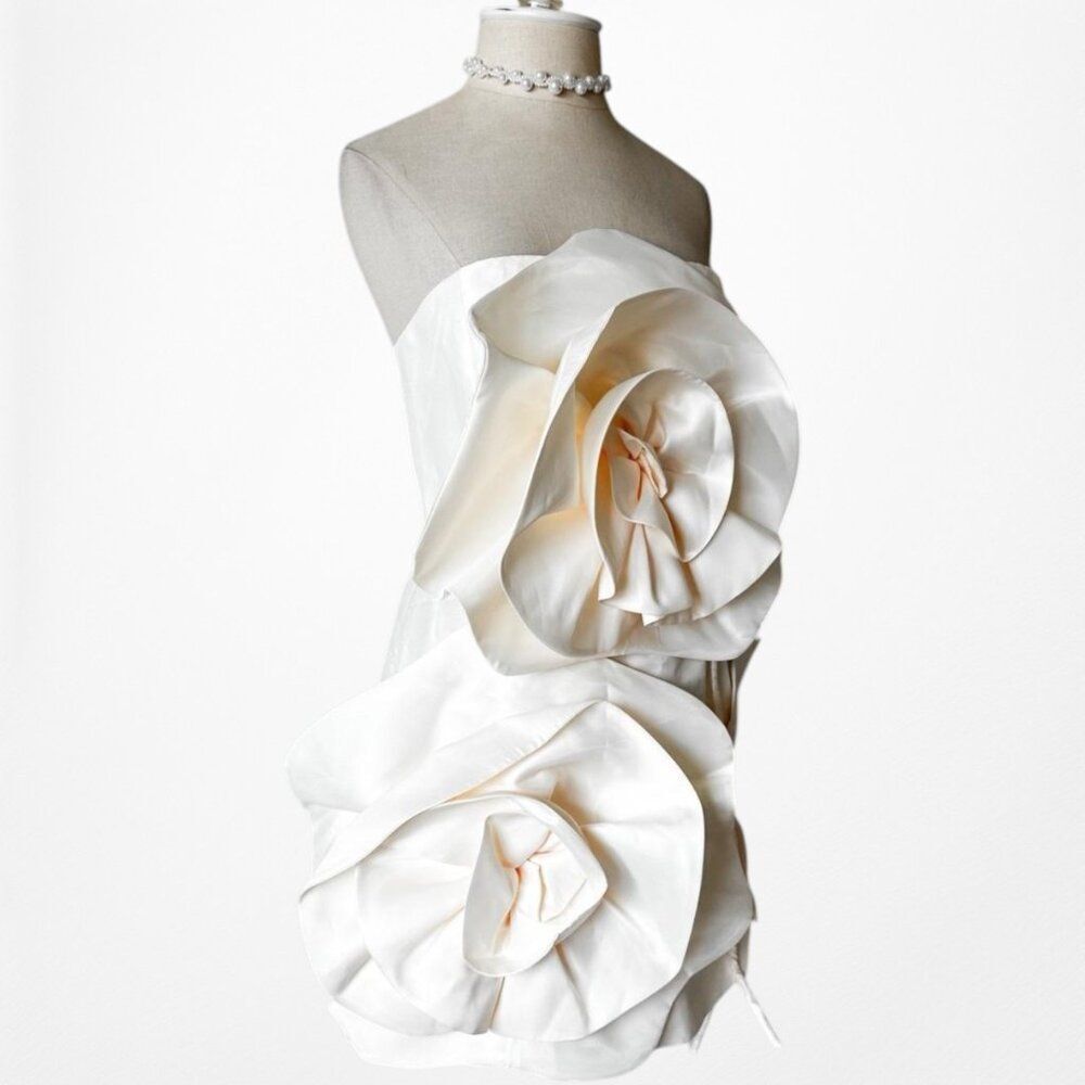 Off White Cream Strapless Floral Applique Bodycon Mini Cocktail Dress Size S/M - Picture 5 of 9